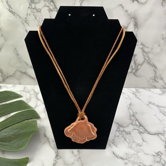 Unbranded Jewelry - Vintage Ceramic Floral Pendant Necklace Handmade Poppy Bud Statement Boho Pink